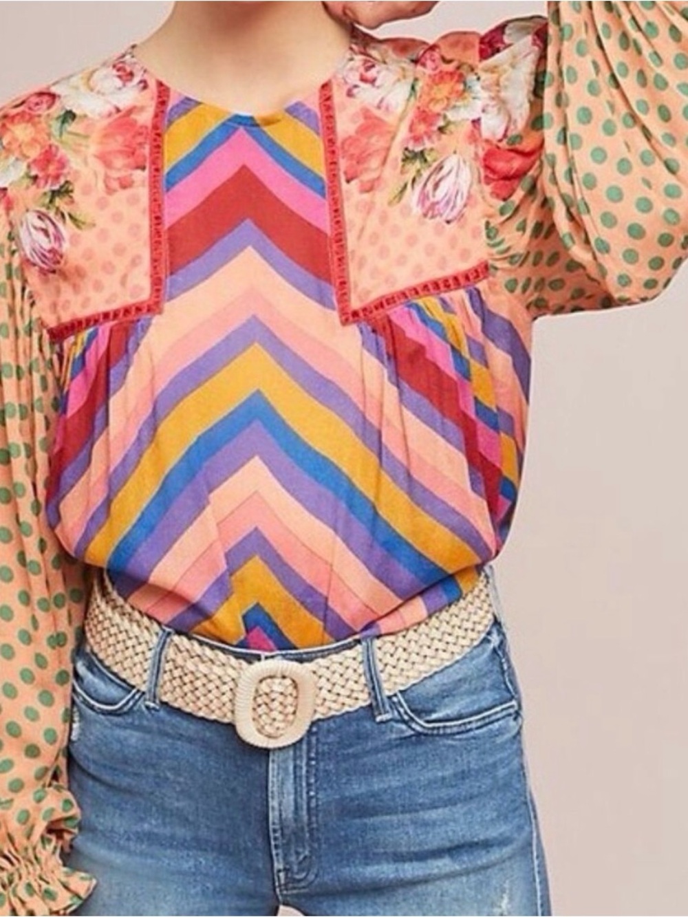 Anthropology Blank London Floral & Stripe Peasant Tunic Top